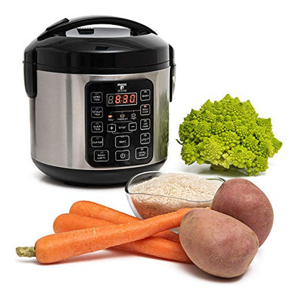 Moss & Stone Electric Multicooker Digital Rice Cooker Small 4-8 Cup 10 Pre-Programmed Settings Brown White / Food Steamer, Slow With Steamer For Vegetables, Nonstick Pot Stainless Steel