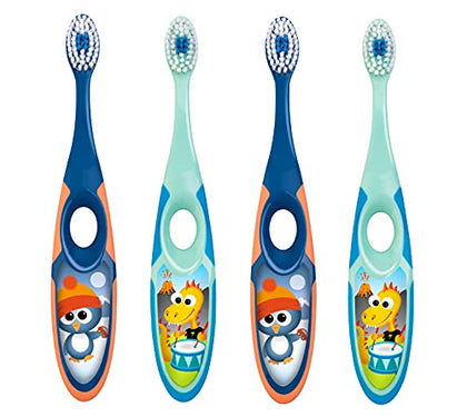 Jordan* Step 2 Kids Toothbrush, 3-5 Years, Soft Bristles, BPA Free (4 Pack) Blue & Green