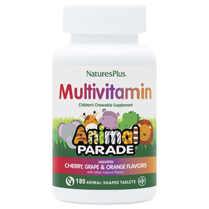 NaturesPlus Animal Parade Children's Chewable Multivitamin - 180 Animal-Shaped Tablets - Natural Assorted Flavors - Vegetarian, Gluten Free - 90 Servings