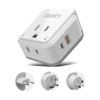 Ceptics China, Malaysia Power Adapter Travel Set, 20W PD & QC, Safe Dual USB & USB-C 3.1A-2 USA Outlet - Compact-Use in Hong Kong, Kuwait, Singapore, Iraq - Includes Type G, I, C SWadAPt Attachments