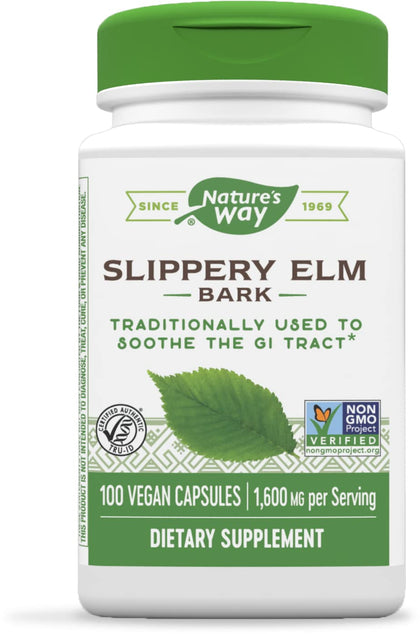 Nature's Way Slippery Elm Bark, Traditional Support to Soothe GI Tract, 100 Vegan Capsules