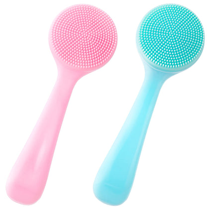 HINZIC 2 Pack Silicone Manual Facial Cleansing Brush, Skin Friendly Waterproof Face Cleaning Scrubber Exfoliator Cleanser for Blackheads Whiteheads Makeup Residues Removal- Blue & Pink