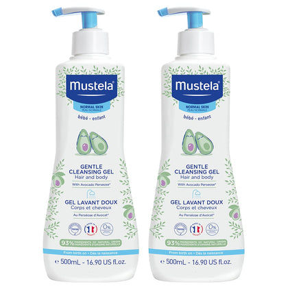Mustela Baby Gentle Cleansing Gel - Baby Hair & Body Wash - with Natural Avocado fortified with Vitamin B5 - Biodegradable Formula & Tear-Free - 16.90 Fl Oz (Pack of 2)