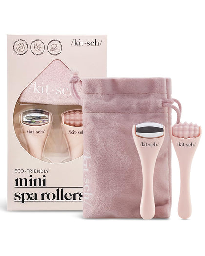 Kitsch Mini Ice Roller for Face Women & Mini Face Roller Skin Care Tools Set with Pouch, Eye Puffiness Relief Facial Roller & Face Massager, Mini Skincare Eye Roller for Puffy Eyes, Blush