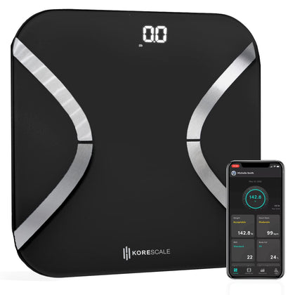 KOREHEALTH Korescale G2 - Smart Scale for Body Weight | Home Bathroom Scale Tracks BMI, Muscle Mass, Body Liquids and More | Weight Scale with Bluetooth App | Digital Scale with LED Display (Black)