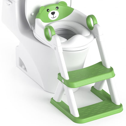 Rabb 1st Potty Training Seat, Upgrade Toddler Toilet Seat for Kids Boys Girls, 2 in 1 Potty Training Toilet, Splash Guard Anti-Slip Pad Step Stool White & Green Color