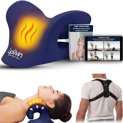 Uplivin Neck Stretcher for Pain Relief- Heated Neck Stretcher for Muscle Relaxation | Posture Corrector for Neck Hump Corrector | Cervical Traction Device with Posture Corrector.