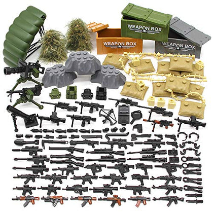 Feleph Weapon Pack Military Army WW2 Toys for Soldier Figures, Swat Team Gear Set for Boys, Battle Building Blocks Bricks Compatible with Major Brand