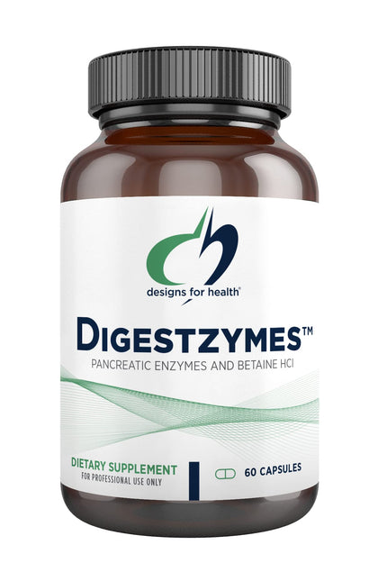 Designs for Health Digestzymes - Digestive Enzymes + Betaine Hydrochloride for Gas & Bloating Relief - Pepsin, Ox Bile, Lactase Enzyme & Lipase Enzymes for Digestion (60 Capsules)
