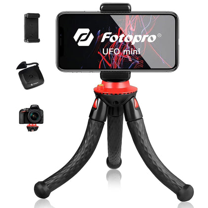 Fotopro Mini Phone Tripod for Smartphone, Flexible Tripod with Bluetooth Remote, Tabletop Travel Tripod with Smartphone Mount for Camera, iPhone, Action Camera