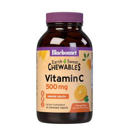 Bluebonnet Nutrition EarthSweet Vitamin C 500 mg Powerful Antioxidant Protection & Immune Health Support Supplement - Maximum Absorption - Gluten-Free, Vegan - Orange Flavor - 90 Chewable Tablets