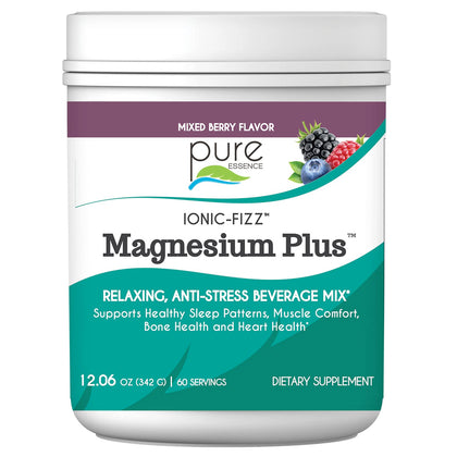 Pure Essence Labs Ionic Fizz Magnesium Plus, Anti-Stress Supplement Drink Powder, Gluten Free and Non-GMO Magnesium Powder (Mixed Berry, 12.06 Ounce (Pack of 1)) (Expiry -4/30/2026)