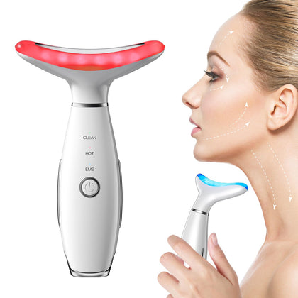 Neck Face Beauty Device, Skin Care Face Massage,3 in 1 Facial Massager, Face Sculpting Tool with Thermals, Vibration for Skin Care and Double Chin (White)