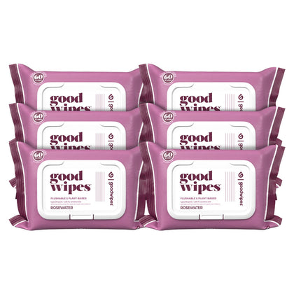 Goodwipes Flushable Butt Wipes Made w/Soothing Botanicals & Aloe - Soft & Gentle Wet Wipe Dispenser for Home Use, Septic & Sewer Safe - Largest Adult Toilet Wipes - Rosewater, 360 count (6 packs)