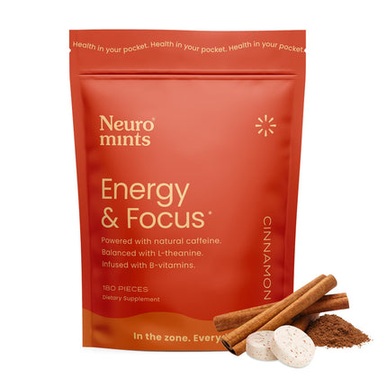 NeuroGum Energy Caffeine Mints (180 Pieces) - Sugar Free with L-theanine + Natural Caffeine + Vitamin B12 & B6 - Nootropic Energy & Focus Supplement for Women & Men - Keto & Vegan, Cinnamon Flavor