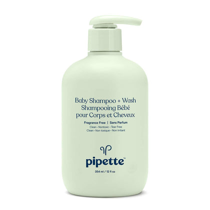 Pipette Baby Shampoo and Body Wash - Fragrance Free, Tear-Free Bath Time, Hypoallergenic, Moisturizing Plant-Derived Squalane, New Formula, 11.8 fl oz