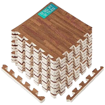 Yes4All Interlocking Floor Mats with Border â Foam Floor Mats/Gym Floor Mats with EVA Interlocking Tiles (12 Square Feet â Oak Wood Dark â 12 Tiles), 12 Count (Pack of 1)
