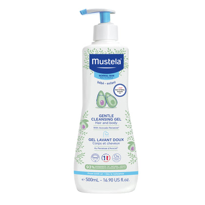 Mustela Baby Gentle Cleansing Gel - Baby Hair & Body Wash - with Natural Avocado fortified with Vitamin B5 - Biodegradable Formula & Tear-Free - 16.90 fl. oz. (Pack of 1)