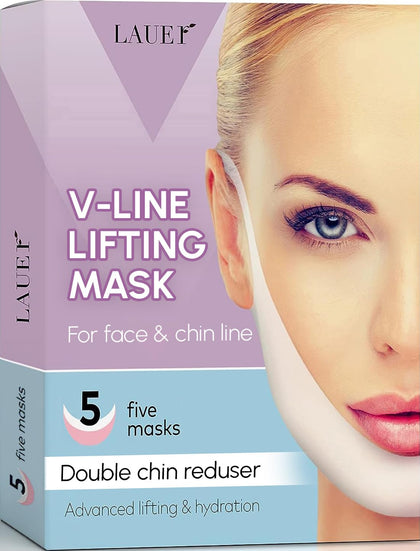 V Shaped Contouring Face Mask Line Shaping Lifting Belt Neck Reduction Jawline Lift Tape Enhancer Face Patch Firming Tightening Skin Chin Up Sculpting Collagen Mask Hyaluronic Acid Aloe Vera 5pcs
