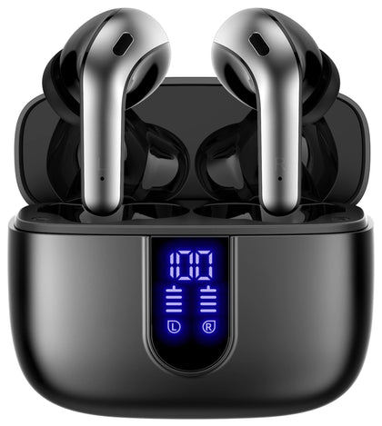 TAGRY Bluetooth Headphones True Wireless Earbuds 60H Playback LED Power Display Earphones with Wireless Charging Case IPX5 Waterproof in-Ear Earbuds with Mic for TV Smart Phone Laptop