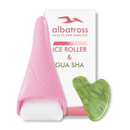 Albatross Health Ice Roller & Gua Sha Set, Skin Care for Face Wrinkles and Puffiness, Self Facial Massage Tools