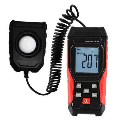 Digital Light Meter with 200,000 Lux Range, Illuminance Meter Handheld Lux Meter with Selectable LUX/FC Units MAX/MIN/Hold Functions for Indoor Outdoor Light Tester and Foot Candle
