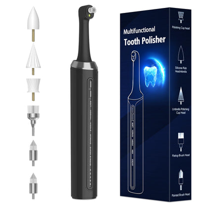 Pratuor Tooth Polisher, Rechargeable Dental Polisher for Teeth Cleaning and Whitening, Electric Dental Care Kit with 5 Multifunctional Brush Heads, 5 Speed Modes, and IPX6 Waterproof (Black)