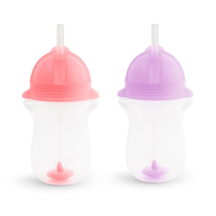 Munchkin® Any Angle Weighted Toddler Straw Cup with Click Lock Lid, 10 Ounce, 2 Pack, Pink/Purple