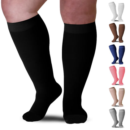 Mojo Compression Socks 3XL Plus Size Support Hose, 20-30mmHg, Unisex, Wide Calf, Opaque Design, Made in USA - Alleviates Chronic Venous Insufficiency & Spider Veins