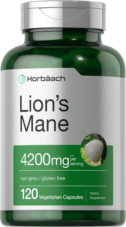 Lions Mane Mushroom Extract | 4200mg | 120 Capsules | Vegetarian, Non-GMO, Gluten Free Supplement | by Horbaach (Expiry -11/30/2026)