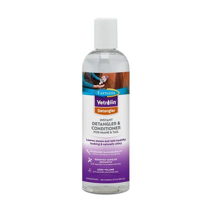Farnam Vetrolin Concentrated Instant Horse Detangler and Conditioner for Mane and Tail, Use on Horses or Dogs, Removes Tangles and Adds Volume, 12 Oz.