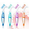 Bvcewilty Denture Brush 4PCS Denture Toothbrushes Cleaning Brush Double Sided Toothbrush with Multi-Layered Bristles and Rubber Anti-Slip Handle - for Denture Cleaning Care (Green,Purple,Blue,Orange)