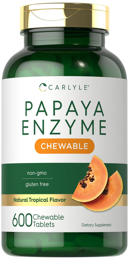 Carlyle Papaya Enzyme Chewable Tablets | 600 Count | Vegetarian, Non-GMO, Gluten Free Formula | Tropical Flavor