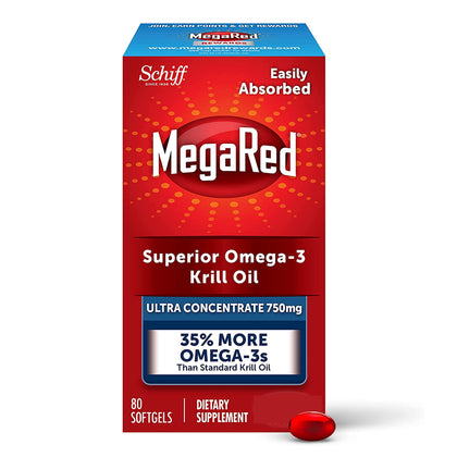Megared Ultra Strength Krill Oil Omega 3 Supplement, 750mg - EPA & DHA Antioxidant Astaxanthin for Heart Health, 80 Softgels, No Fish Aftertaste (Expiry -2/28/2025)