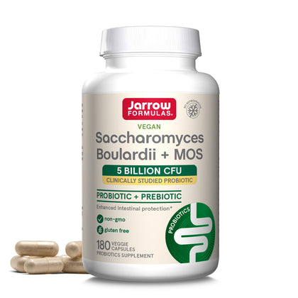 Jarrow Formulas Saccharomyces Boulardii + MOS 5 Billion CFU from One Clinically-Studied Probiotic Yeast for Intestinal Health Support, 180 Veggie Capsules, 180 Day Supply