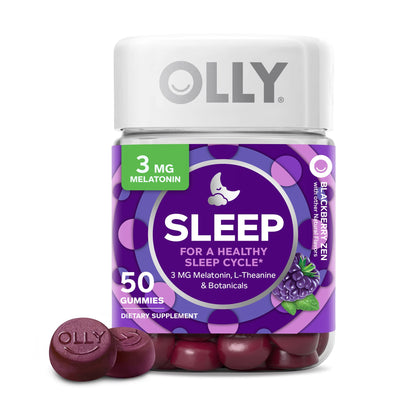 OLLY Sleep Gummy, Occasional Sleep Support, 3 mg Melatonin, L-Theanine, Chamomile, Lemon Balm, Sleep Aid, Blackberry, 50 Count (Expiry -11/30/2024)