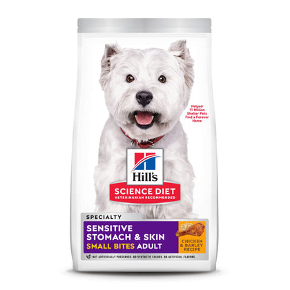 Hill's Science Diet Adult Sensitive Stomach and Skin, Small Bites Dry Dog Food, Chicken & Barley Recipe, 4 lb. Bag