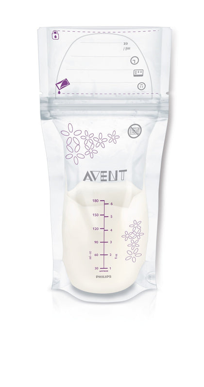 Philips AVENT Breast Milk Storage Bags, Clear, 6 Ounce, 50 Pack, SCF603/50