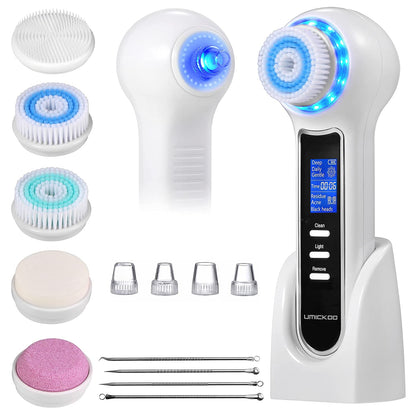 UMICKOO Face Scrubber Exfoliator,Facial Cleansing Brush Waterproof with LCD Screen,Blackhead Remover Vacuum with 5 Brush Heads,Face Spin Brush for Exfoliating, Massaging and and Deep Pore Cleansing