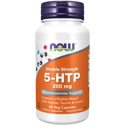 NOW Supplements, 5-HTP (5-hydroxytryptophan) 200 mg, Double Strength, Neurotransmitter Support*, 60 Veg Capsules (Expiry -9/30/2028)