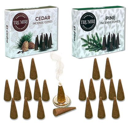 Incense Cones - Combo Pack of 20 Cone Incense - 10 Cedar + 10 Pine - Insence Cones - Incense Cones Scented - Cone Incense Scents - Insense Cones - Incent Cone