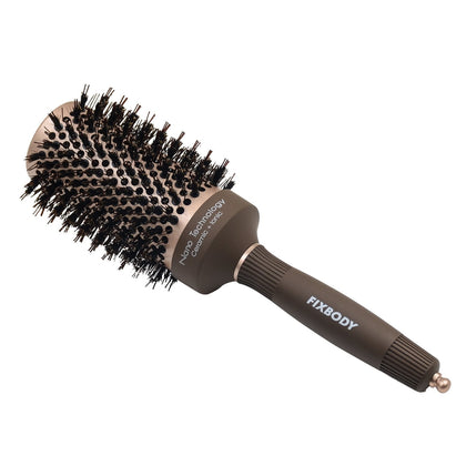 FIXBODY Boar Bristles Round Hair Brush, Nano Thermal Ceramic & Ionic Tech, Roller Hairbrush for Blow Drying, Curling, Straightening, Add Volume & Shine (3.3 inch, Barrel 2 inch) 120v