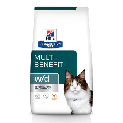 Hill's Prescription Diet w/d Multi-Benefit Digestive/Weight/Glucose/Urinary Management Chicken Flavor Dry Cat Food, Veterinary Diet, 8.5 lb. Bag