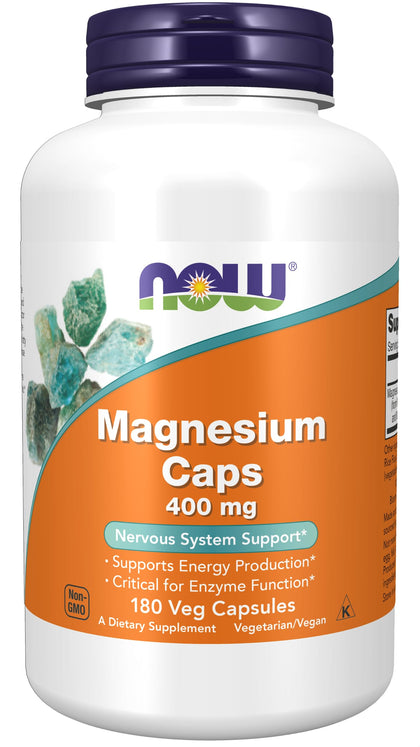 NOW Supplements, Magnesium 400 mg, Enzyme Function, Nervous System Support, 180 Veg Capsules