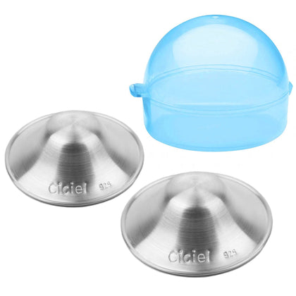 The Original Silver Nursing Cups - Nipple Shields for Nursing Newborn - Newborn Breastfeeding Essentials Must Haves - Nipple Covers Breastfeeding - Postpartum Cover - (Regular (Blue Case))