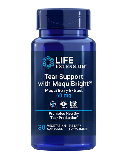 Life Extension Tear Support with MaquiBright 60mg - Maqui Berry Extract Eye Health Supplement For Dry Eyes - Tear Production Formula - Non-GMO, Gluten-Free, Vegetarian - 30 Capsules (Expiry -6/30/2025)