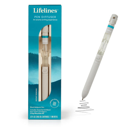 Lifelines Pen Diffuser in Crisp Mountain Air Essential Oil Blends, Elegant 1.0mm Ballpoint Tip, Black Pen, Ink Refill Included