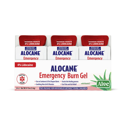 ALOCANE - Emergency Burn Gel Maximum Strength 4% Lidocaine Individual Use Packets,Commercial Grade, for Restaurants, Manufacturing, Other Heat Related Work environments, for Commercial Use Only, 24 Ct