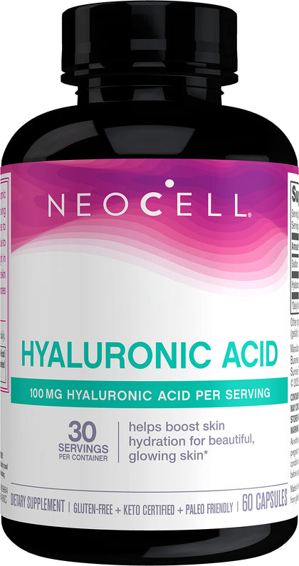 NeoCell Hyaluronic Acid Supplement, Helps Boost Skin Hydration for Beautiful Glowing Skin, Fights Collagen Depletion, Supports Skin Hydration, Gluten Free, 60 Capsules
