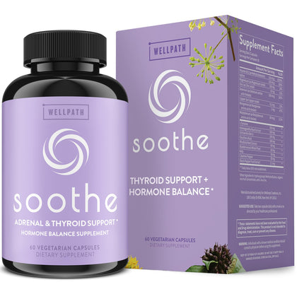 Soothe Thyroid Support for Women + Adrenal Support | Hormone Balance for Women | Mood Support & Metabolism Booster | Iodine Supplement | Rhodiola, Selenium, Kelp | Cortisol Manager | Adaptogens, 60 ct (expiry -9/30/2026)